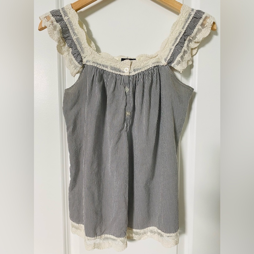 Blue Asphalt | Striped Sleeveless Top with Lace Trim